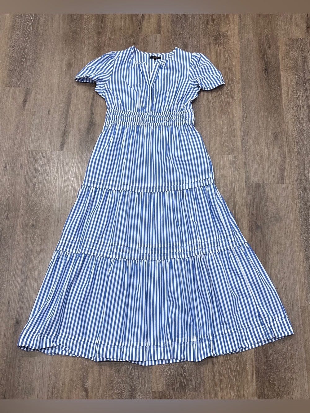 Quince Blue White Striped Cotton Poplin Tiered Maxi Dress Size Medium - Picture 2 of 10